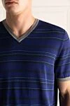 Drumohr Blue cotton T-shirt for men - stripe pattern. V-neck, contrast trim. 100% cotton. Country of manufacture: Italy. Care: specialized cleaning - photo 5