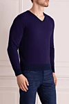 Drumohr Blue cotton jumper for men - Neckline. 100% cotton. Country of manufacture: Italy. Care: specialized cleaning - photo 3
