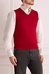 Panicale Men's woolen vest red - Neckline. 100% wool. Country of manufacture: Italy. Care: specialized cleaning - photo 3