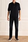 Black cotton polo shirt for men Colombo - 100% cotton. Buttons. Country of manufacture: Italy. Care: specialized cleaning - photo 2
