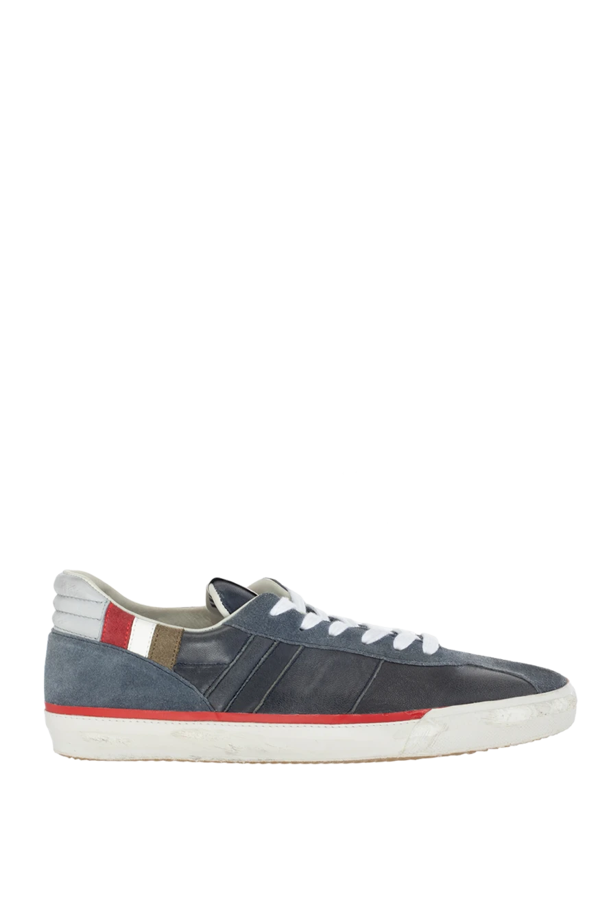 Serafini Blue leather sneakers for men - combination of materials, contrast sole. 100% leather. lacing. height 2 cm. Country of manufacture: Italy. Care: specialized cleaning - photo 1