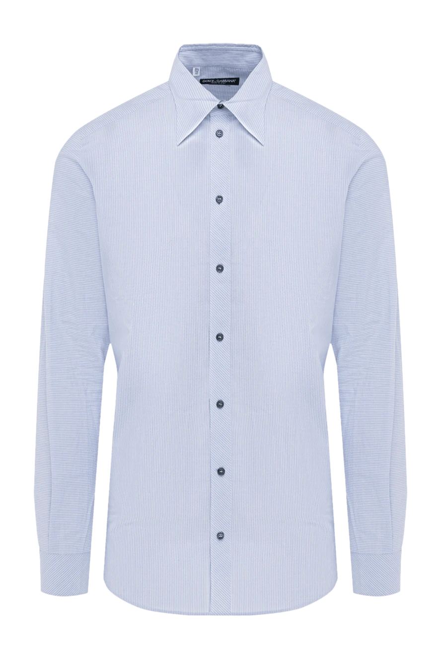 Dolce & Gabbana Мужская голубая рубашка из хлопка и льна - узор полоска. 90% хлопок, 10% лен. пуговицы. Страна производитель: Италия. Уход: специализированная чистка - фото 1