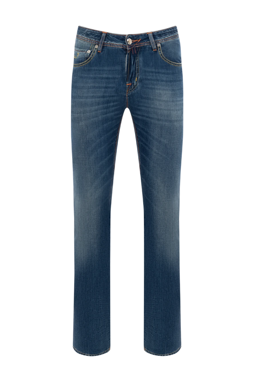 Jacob Cohen Blue cotton jeans for men - logo, worn effect. 100% cotton. Closure: button, zipper. Three side pockets, two back pockets. Country of manufacture: Italy. Care: specialized cleaning - photo 1