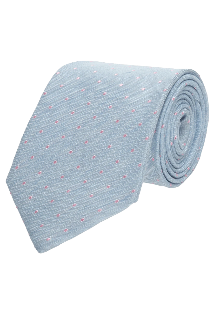 Canali Blue silk and linen tie for men - peas. 60% silk, 40% linen. Size: 150x8 cm. Country of manufacture: Italy. Care: specialized cleaning - photo 1