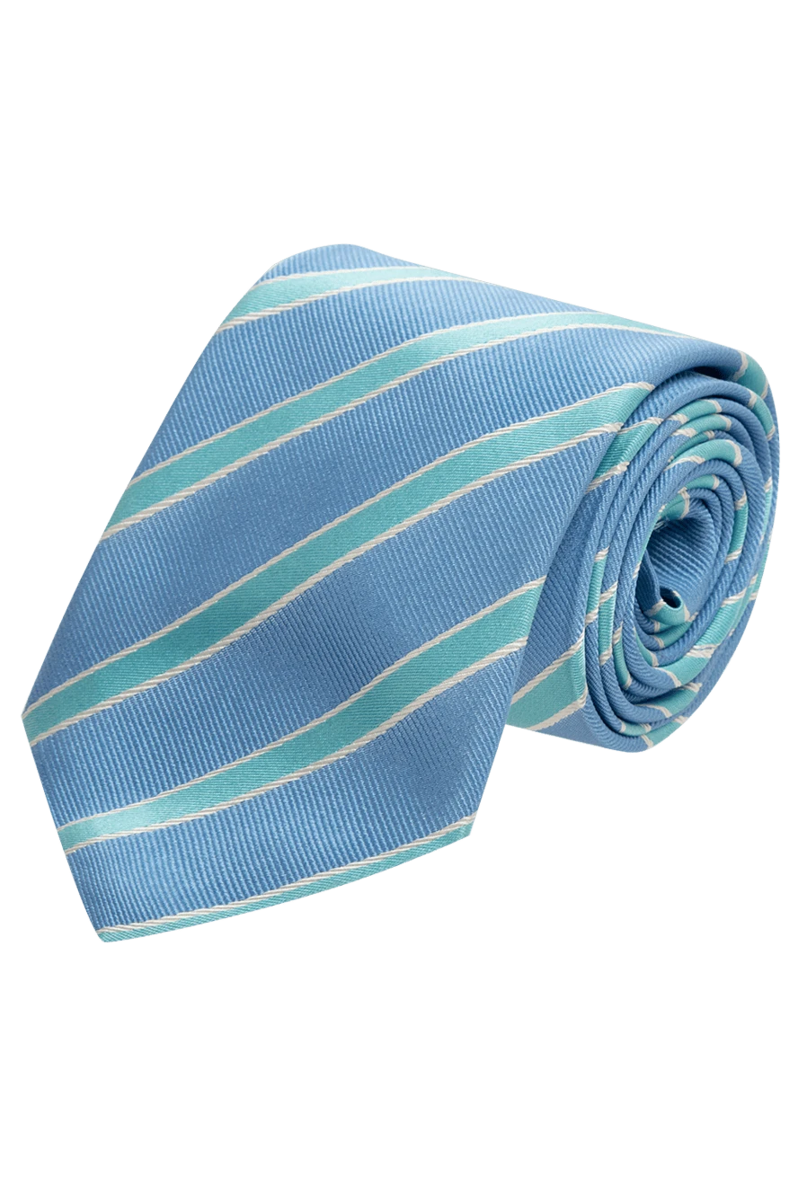 Canali Blue silk tie for men - stripe print. 100% silk. Size: 150x8 cm. Country of manufacture: Italy. Care: specialized cleaning - photo 1