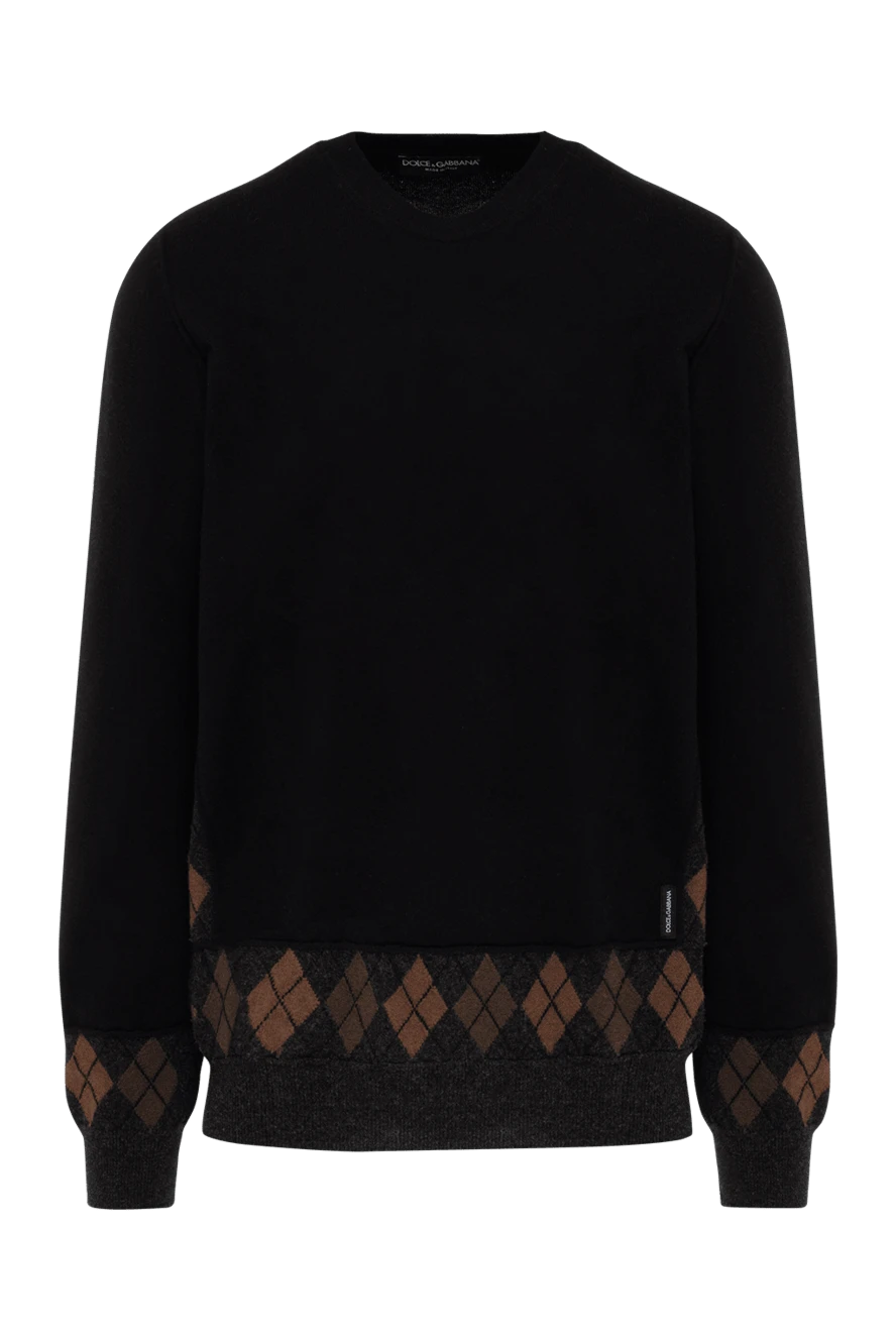 Dolce & Gabbana Black wool jumper for men - Diamond pattern. 100% wool. Country of manufacture: Italy. Care: specialized cleaning - photo 1