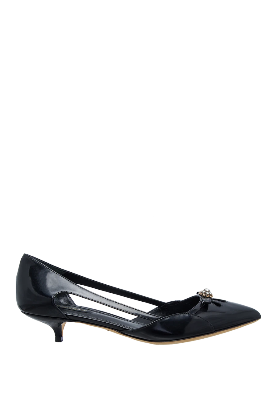 Dolce & Gabbana Black leather and polyamide shoes for women - bow on the toe, decorative cutouts on the sides. leather, polyamide. Heel height: 4 centimeters. Country of manufacture: Italy. Care: specialized cleaning - photo 1