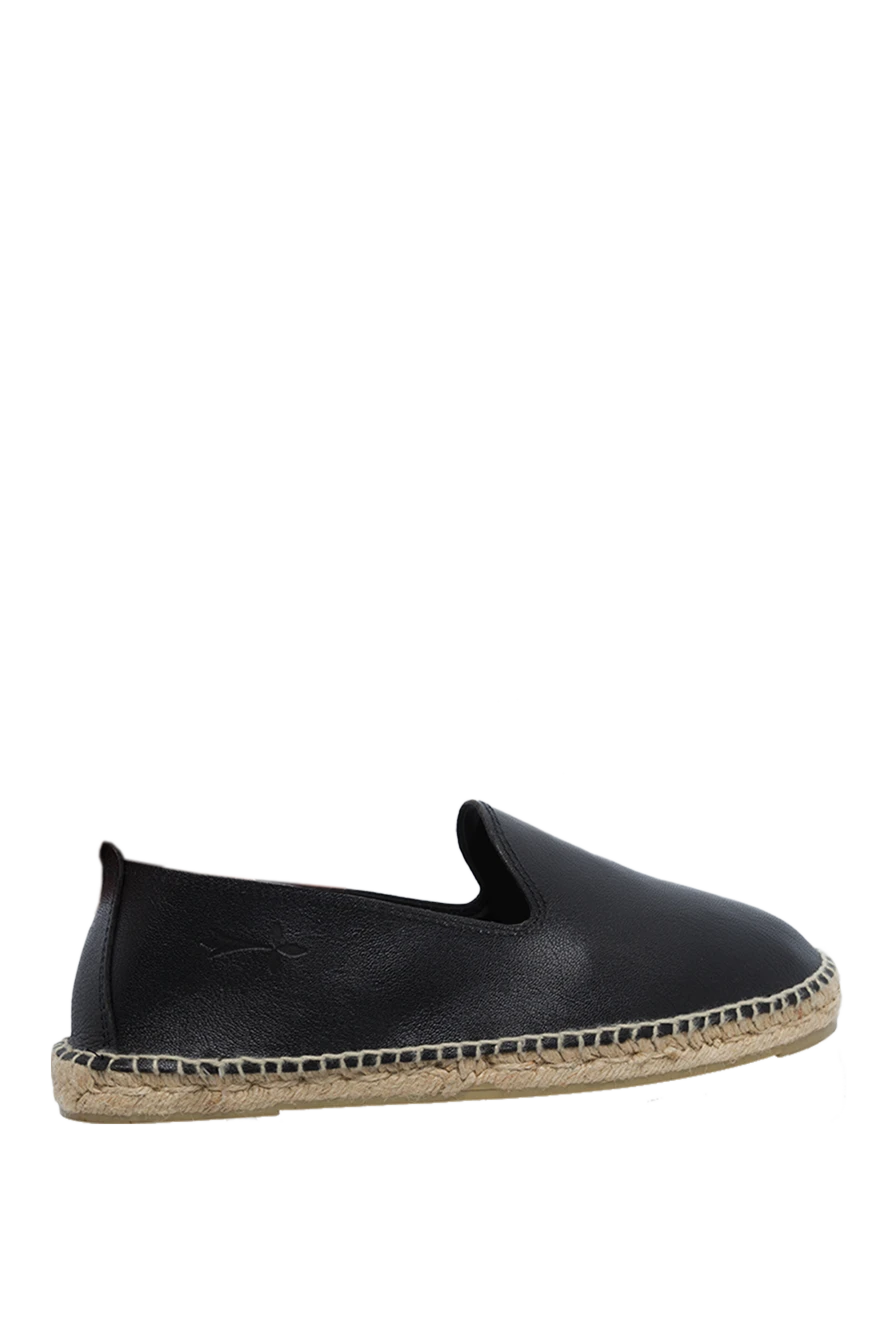 Manebi Black leather espadrilles for men - edging from a wicker platform. leather interior, top height 8 cm. 100% leather. Insole: leather. Country of manufacture: Italy. Care: specialized cleaning - photo 1