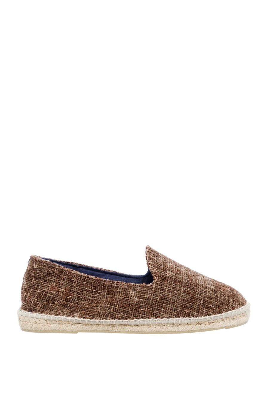 Manebi Espadrilles made of cotton brown men's - edging from a wicker platform. leather interior, top height 8 cm. 100% cotton. Insole: leather. Country of manufacture: Italy. Care: specialized cleaning - photo 1