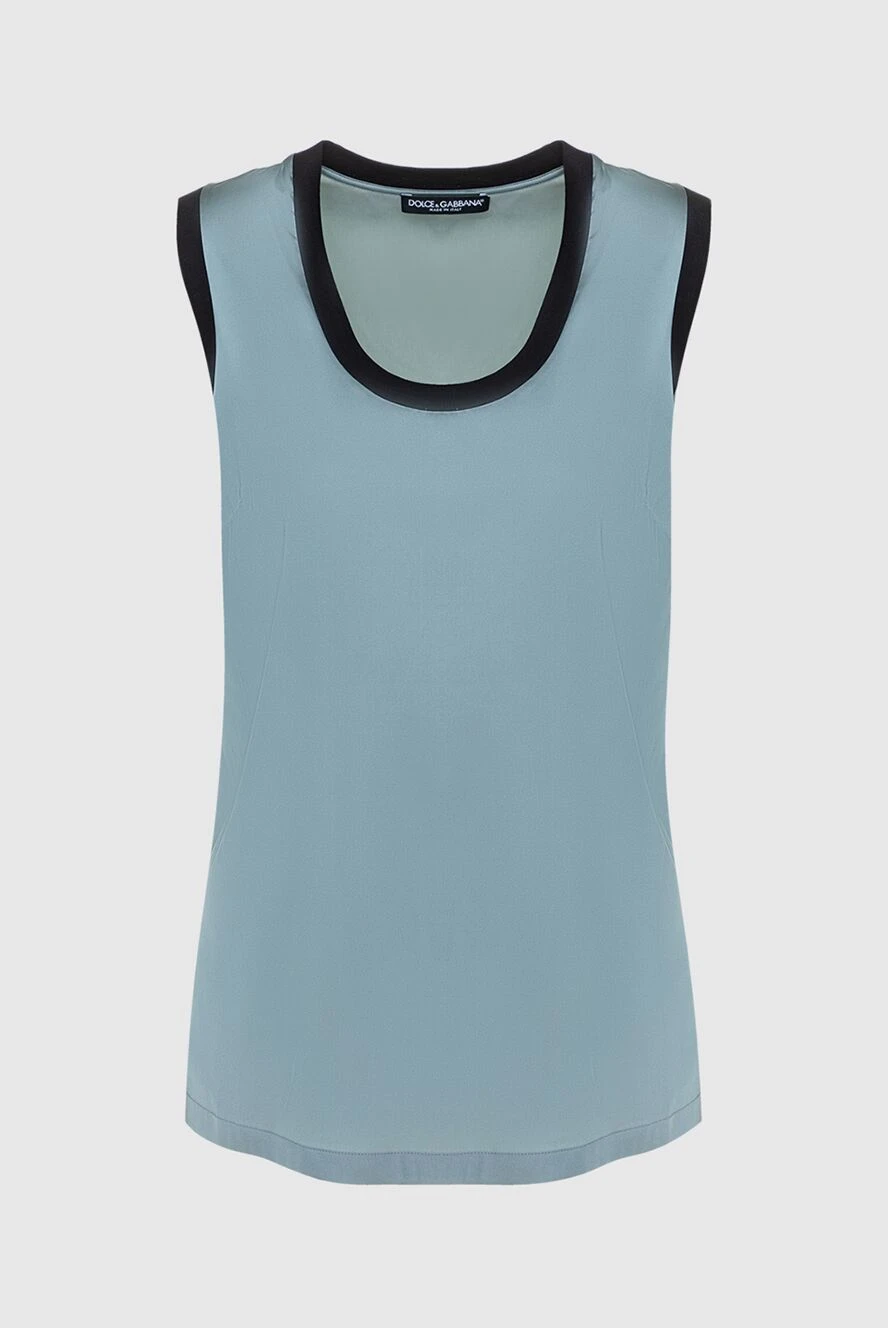 Dolce & Gabbana Blue women's top - contrast edging. 78% acetate, 6% linen, 16% polyamide. Country of manufacture: Italy. Care: specialized cleaning - photo 1