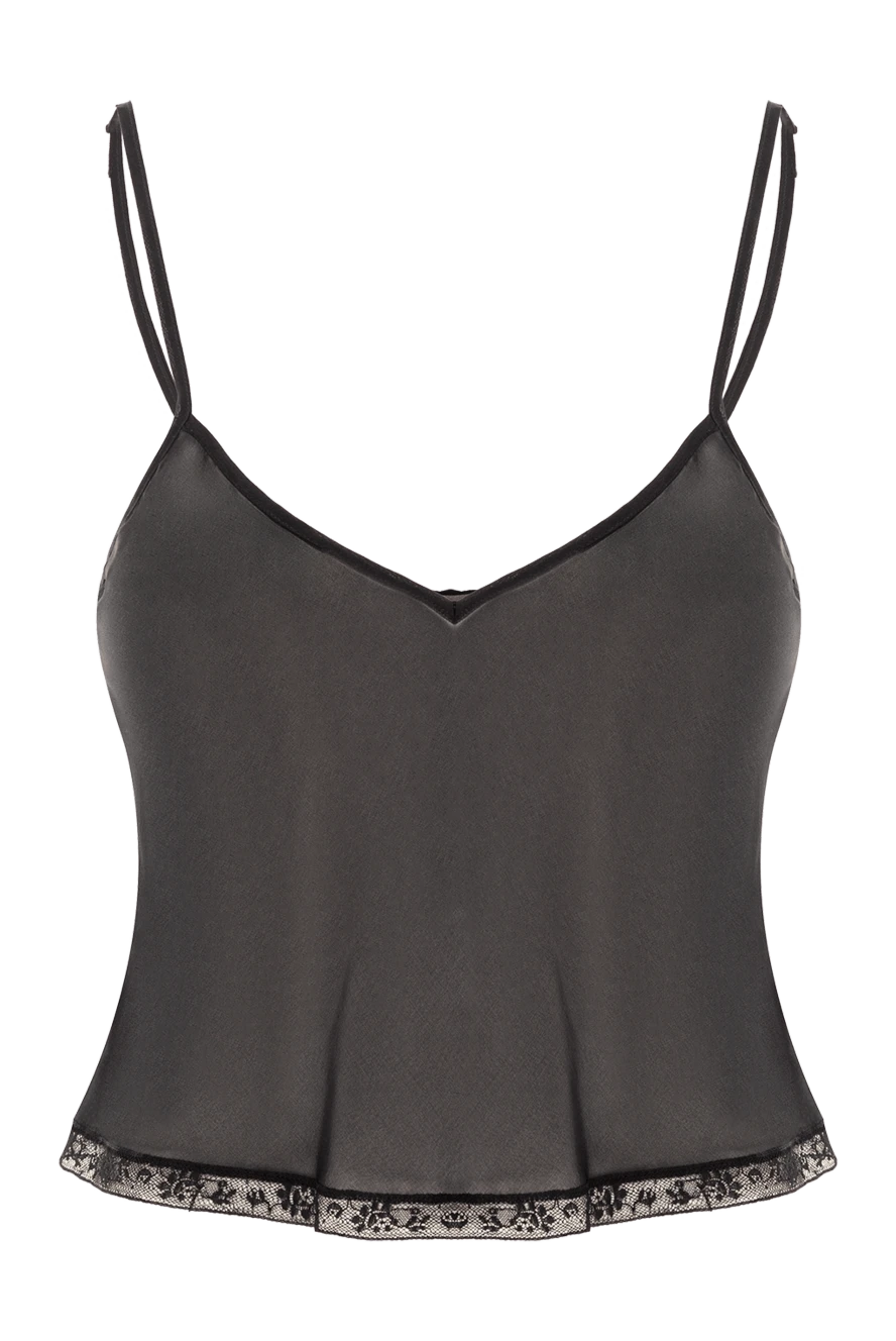 Ermanno Scervino Легкий черный топ из шифона с ажурным верхом - кружевные вставки. 90% шелк, 9% хлопок, 1% полиамид. Страна производитель: Италия. Уход: специализированная чистка - фото 1