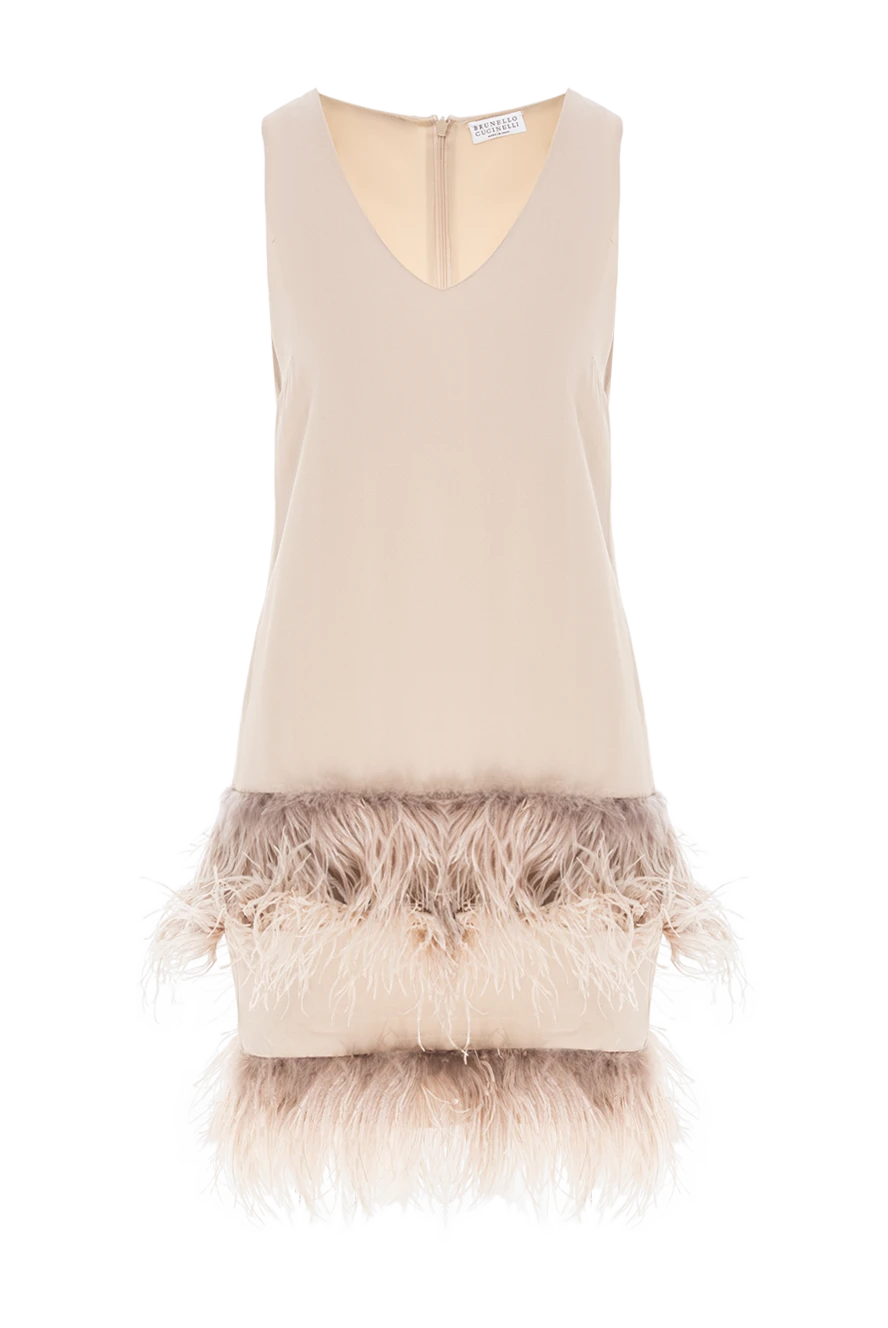 Brunello Cucinelli Платье без рукавов с перьевой юбкой пастельных оттенков - молния. украшение из перьев. 81% кашемир, 15% хлопок, 4% шелк. Страна производитель: Италия. Уход: специализированная чистка - фото 1
