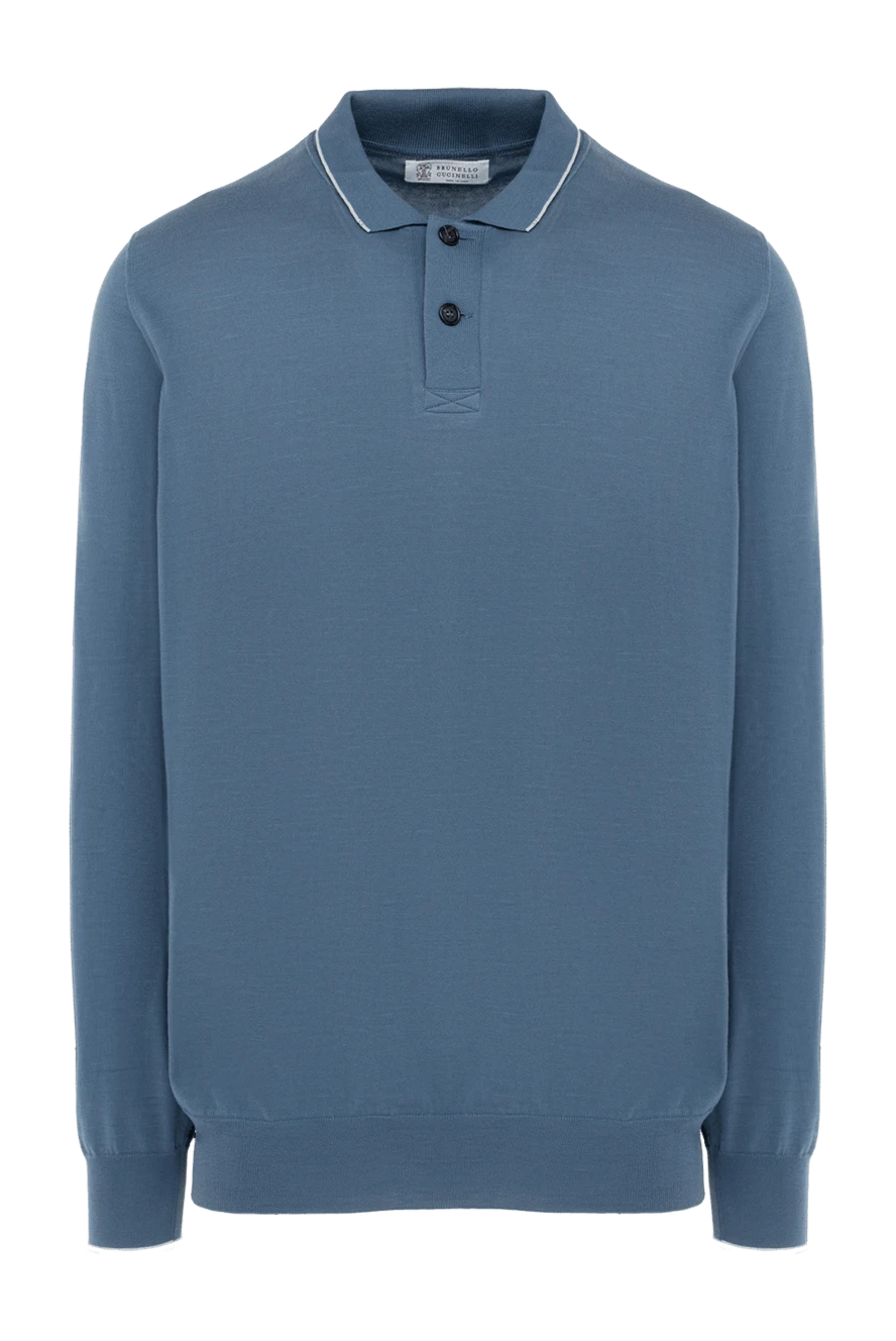 Brunello Cucinelli Men's long sleeve knit polo shirt with contrast piping (markdown) - Additional Features: Long Sleeves. Material: 100% Cotton. Buttons. Country of manufacture: Italy. Care: specialized cleaning - photo 1