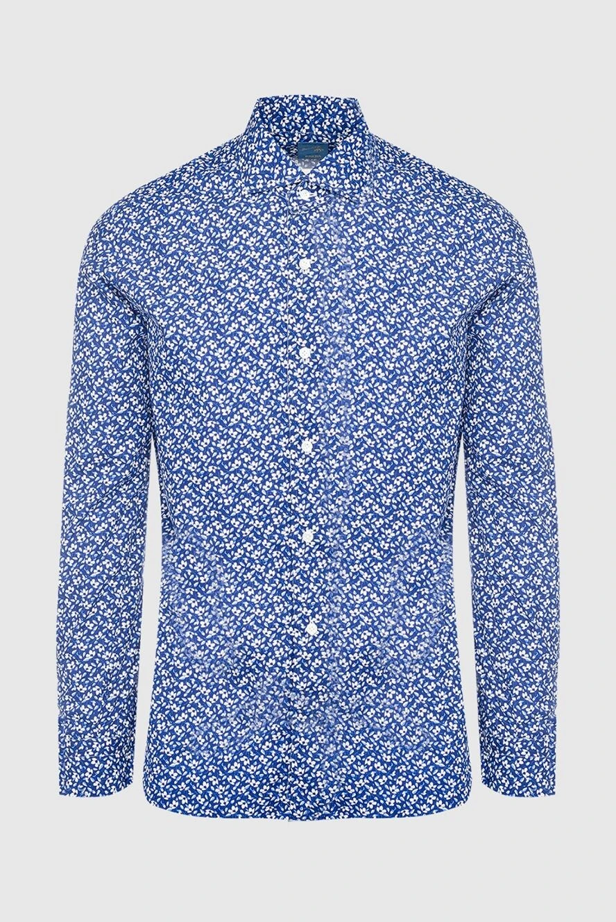 Barba Napoli Blue cotton shirt for men - blue and white flowers pattern. 100% cotton. Closure: buttons. Country of manufacture: Italy. Care: specialized cleaning - photo 1