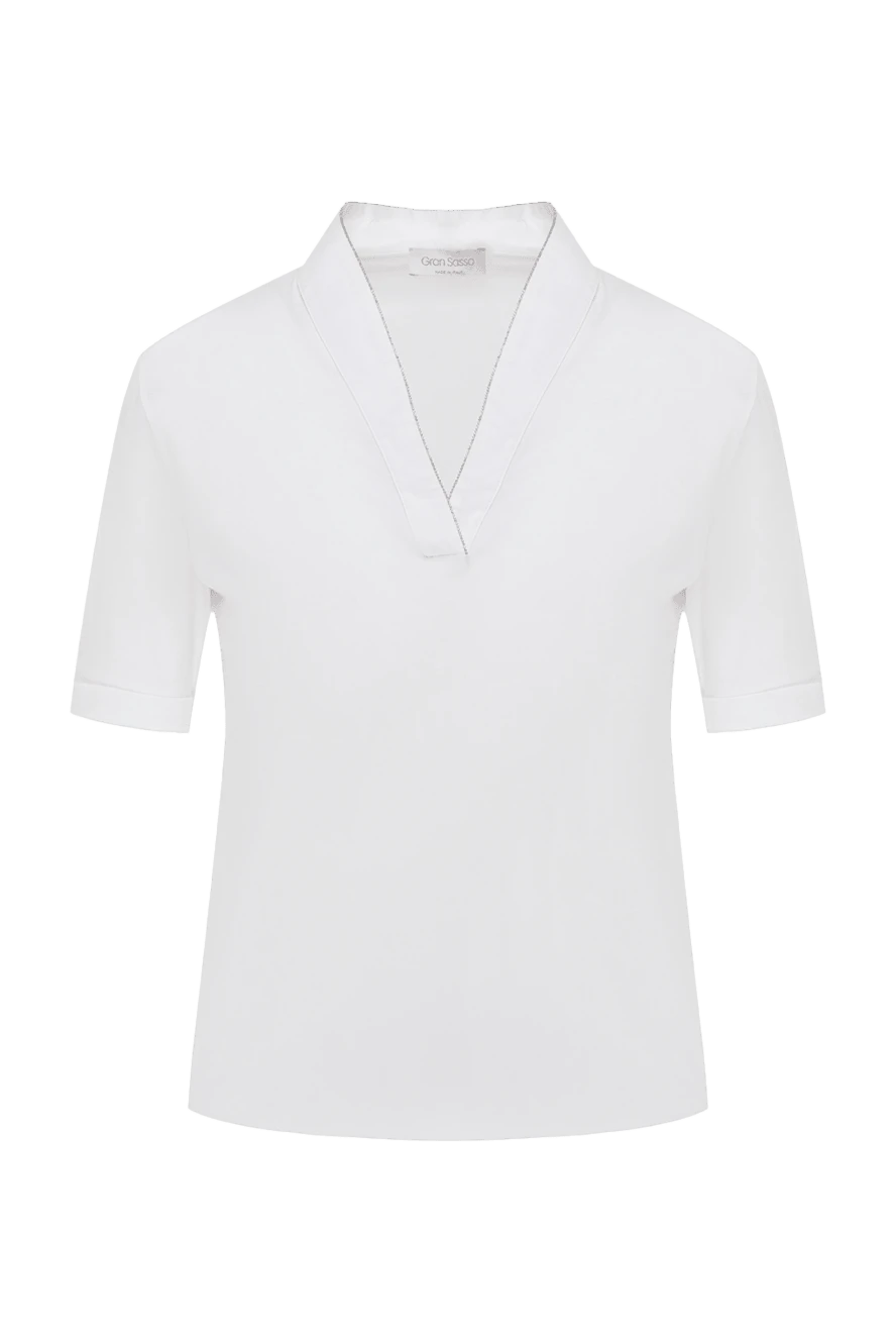 Gran Sasso White cotton blouse for women - V-neck. cotton. Country of manufacture: Italy. Care: specialized cleaning - photo 1