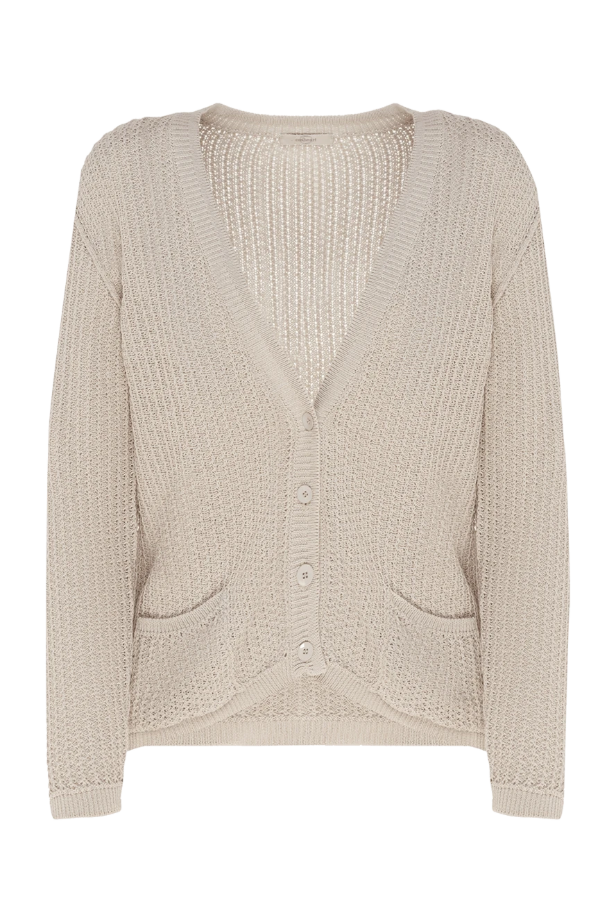 Casheart Cardigan made of cotton and polyamide gray for women - buttons. striped texture, V-collar. two side pockets. 70% cotton, 30% polyamide. Country of manufacture: Italy. Care: specialized cleaning - photo 1