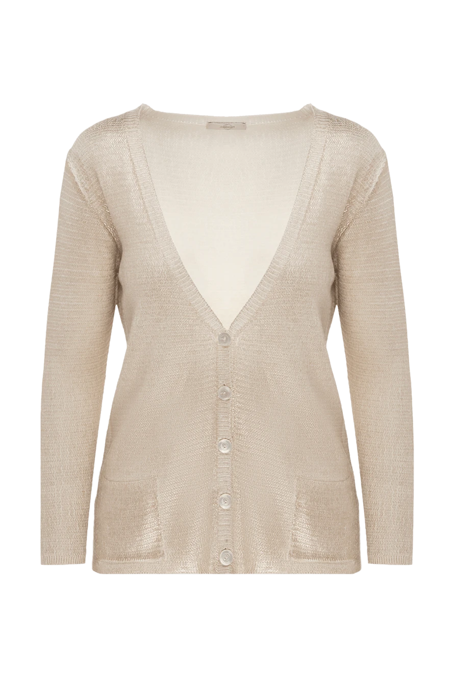 Casheart Beige cotton and polyamide cardigan for women - buttons. gold dusting, V-neck. two side pockets. 90% cotton, 10% polyamide. Country of manufacture: Italy. Care: specialized cleaning - photo 1