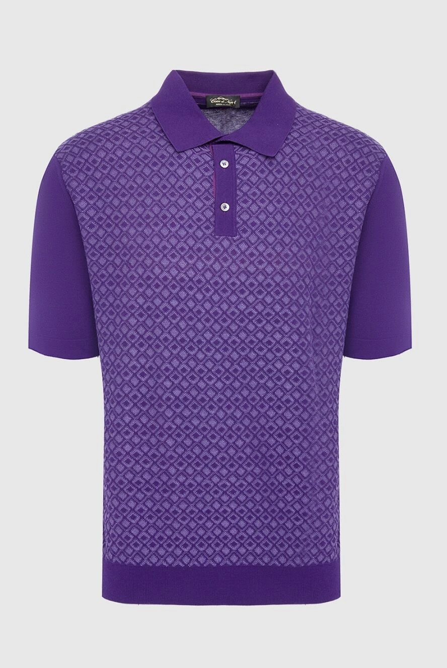 Cesare di Napoli Cotton and silk polo shirt purple for men - Embossed pattern. 90% cotton, 10% silk. Buttons. Country of manufacture: Italy. Care: specialized cleaning - photo 1