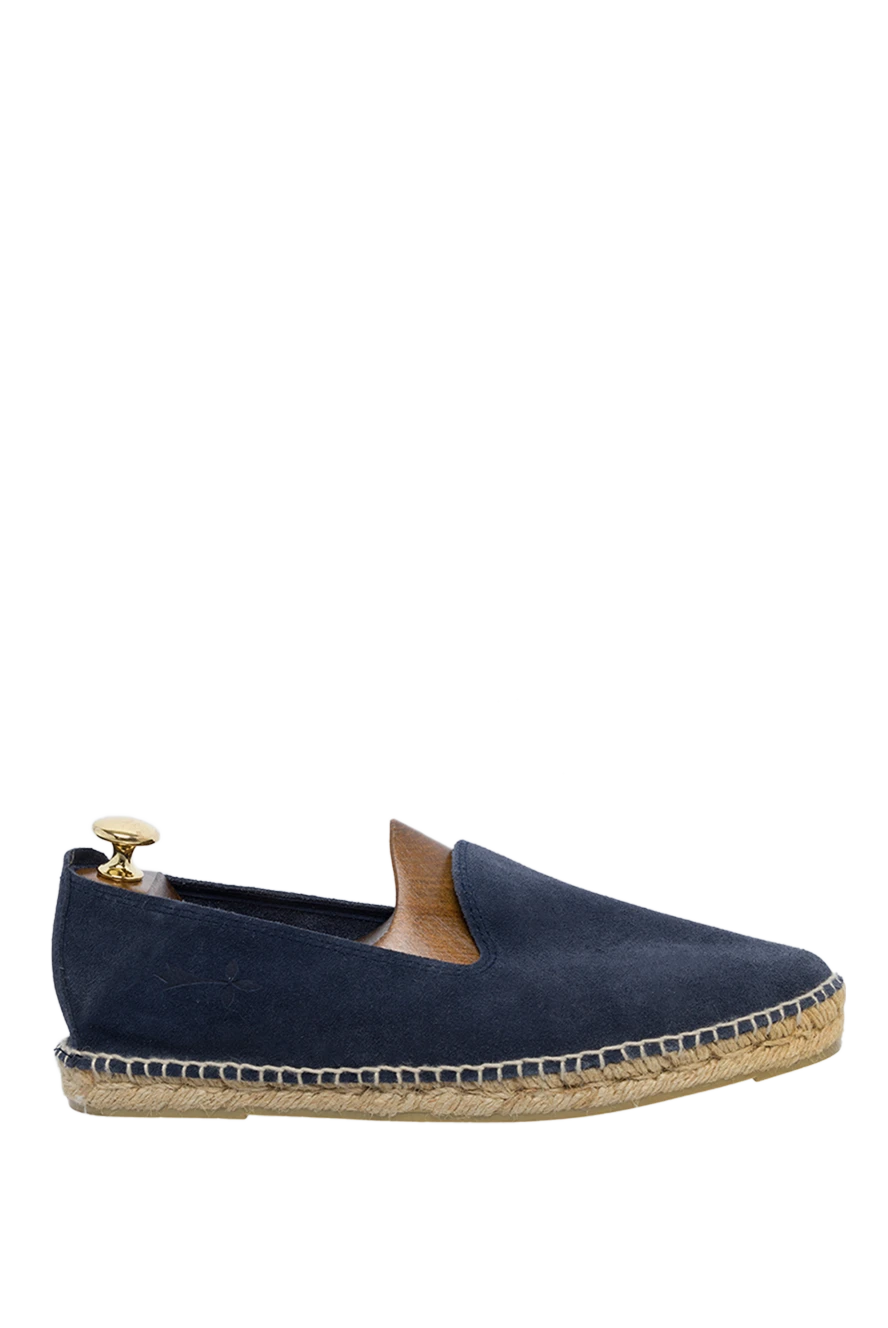 Manebi Blue suede espadrilles for men - edging from a wicker platform. leather interior, top height 8 cm. 100% suede. Insole: leather. Country of manufacture: Italy. Care: specialized cleaning - photo 1