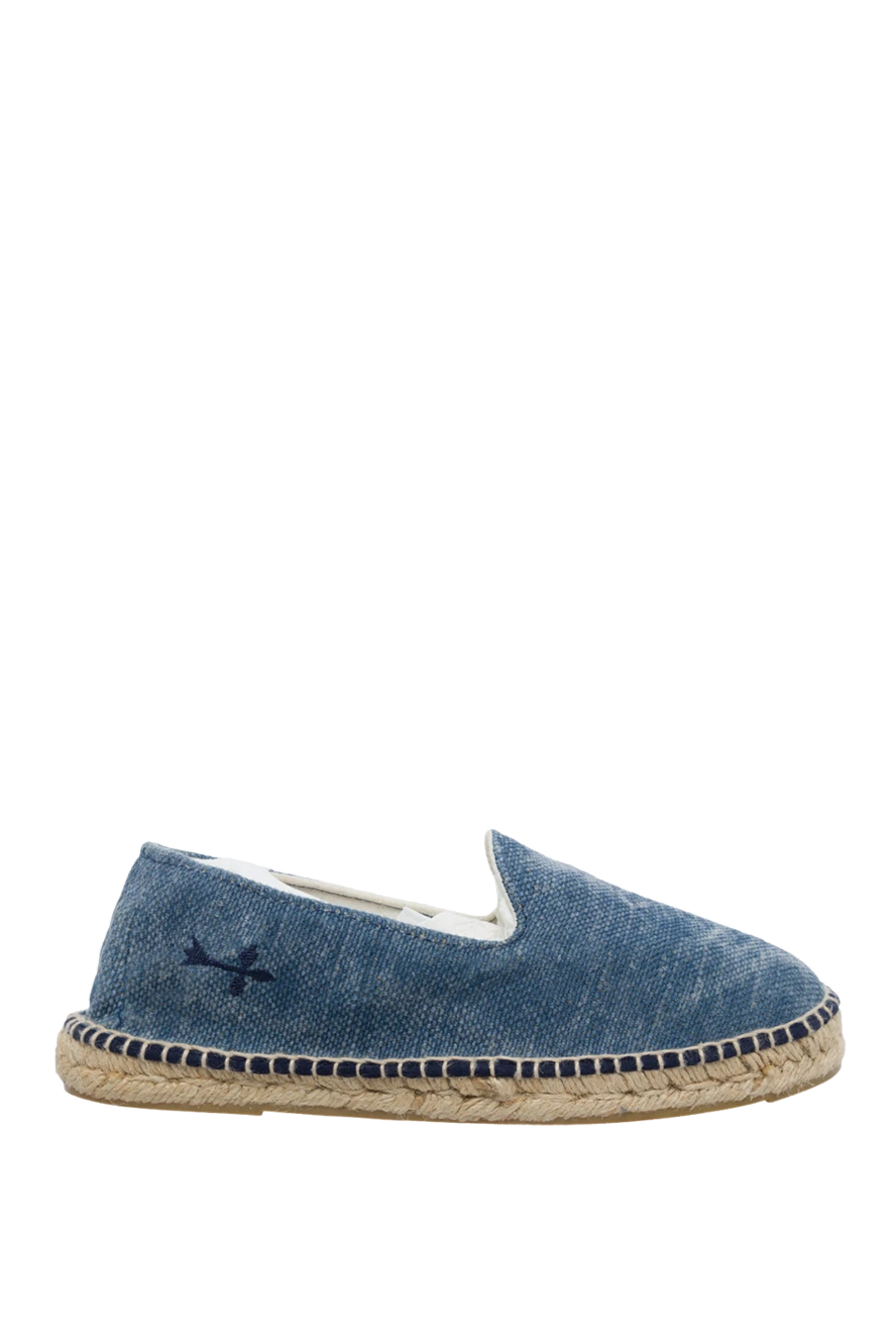 Manebi Espadrilles suede blue for men - braided straw trim. leather interior, top height 8 cm. 100% suede. Insole: leather. Country of manufacture: Italy. Care: specialized cleaning - photo 1