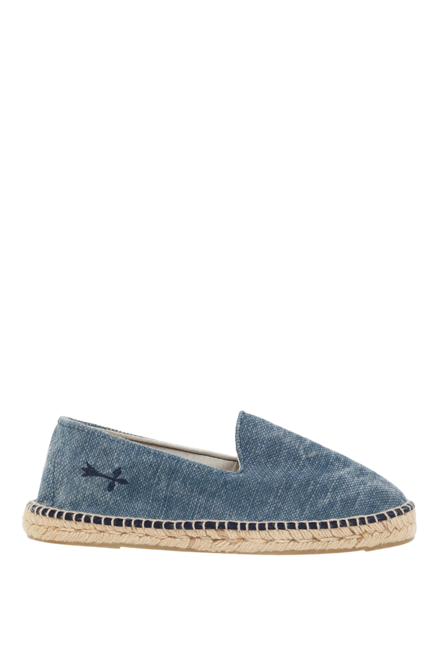 Manebi Blue canvas espadrilles for men - woven straw edging. leather interior, shaft height 8 cm. 100% canvas. Insole: leather. Country of manufacture: Italy. Care: specialized cleaning - photo 1