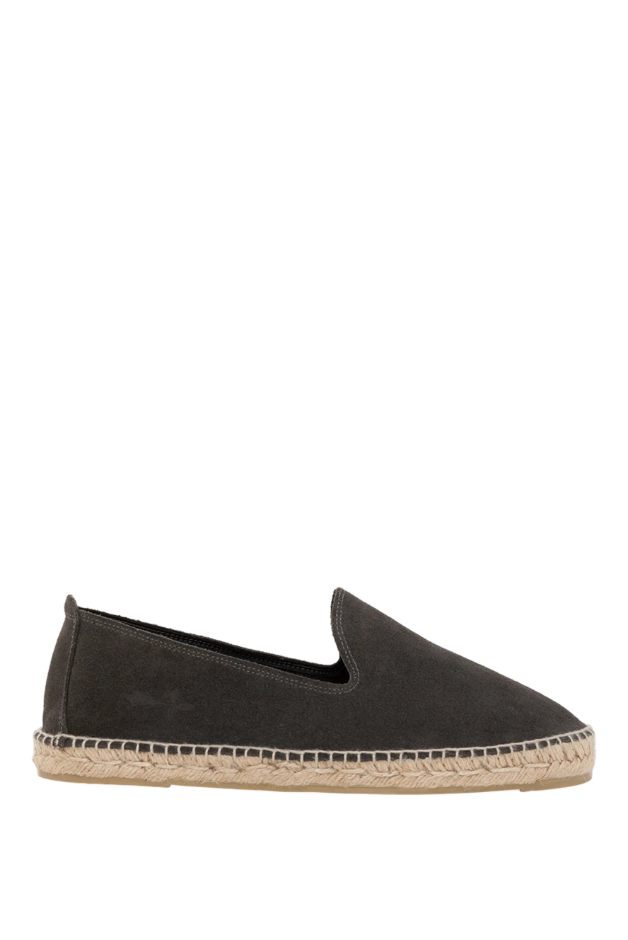 Manebi Men's gray suede espadrilles - woven straw edging. leather interior, shaft height 8 cm, lacing closure. 100% suede. Insole: leather. Country of manufacture: Italy. Care: specialized cleaning - photo 1