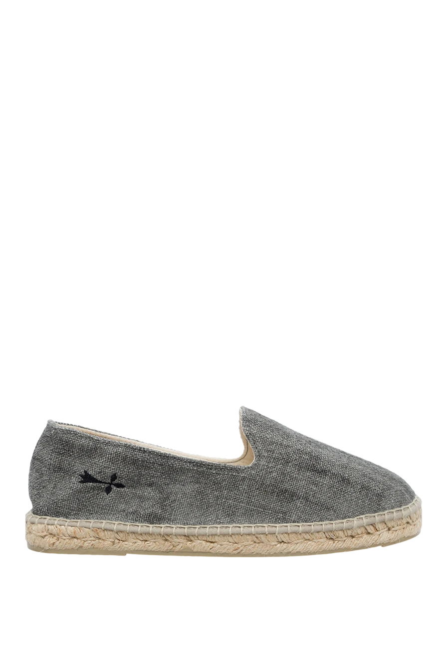 Manebi Espadrilles canvas gray for men - logo embroidery, woven straw edging. leather interior trim, top height 8 cm,. 100% canvas. Insole: leather. Country of manufacture: Italy. Care: specialized cleaning - photo 1