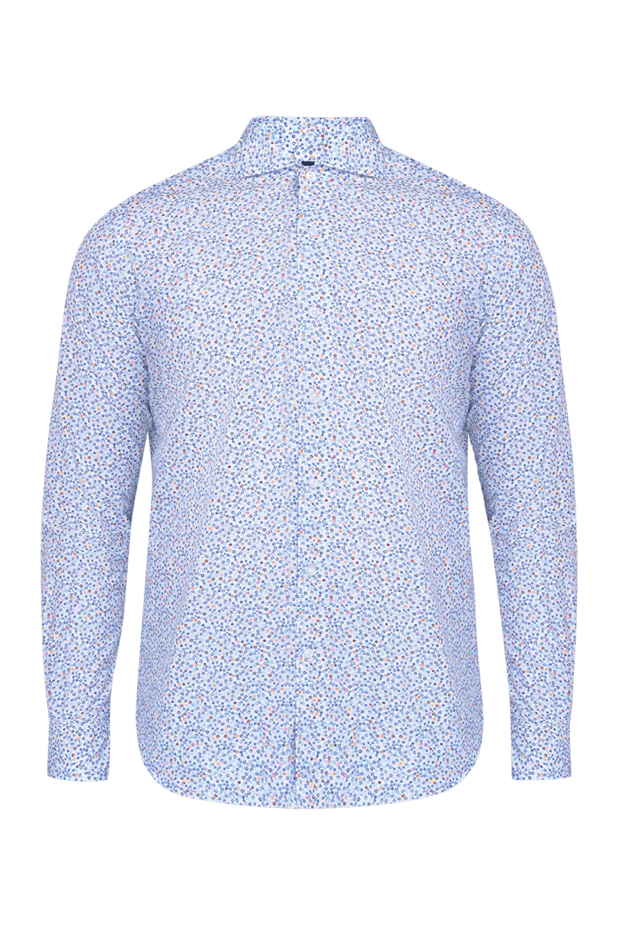 Orian Blue cotton shirt for men - small flower pattern. 100% cotton. Closure: buttons. Country of manufacture: Italy. Care: specialized cleaning - photo 1