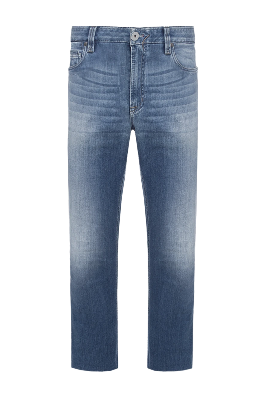 Cortigiani Blue cotton and polyamide jeans for men - scuffed effect, plate with logo, contrasting seams. 85% cotton, 15% polyamide. button, zipper. three front side pockets, two back pockets. Country of manufacture: Italy. Care: specialized cleaning - photo 1