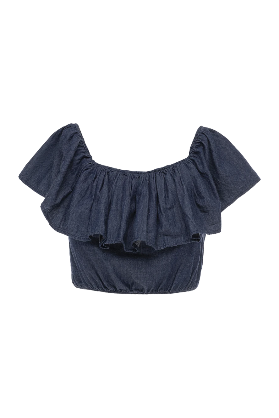 MC2 Saint Barth Blue linen top for women - ruffles. 100% linen. Country of manufacture: Italy. Care: specialized cleaning - photo 1