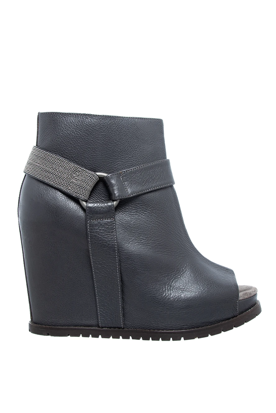 Brunello Cucinelli Ботильйони жіночі сірі шкіряні зі срібною смужкою та пряжкою - відкритий носок, срібна смужка, пряжка. натуральна шкіра. блискавка. Висота підборів: 10 сантиметрів. Країна виробник: Італія. Догляд: спеціалізоване чищення - фото 1