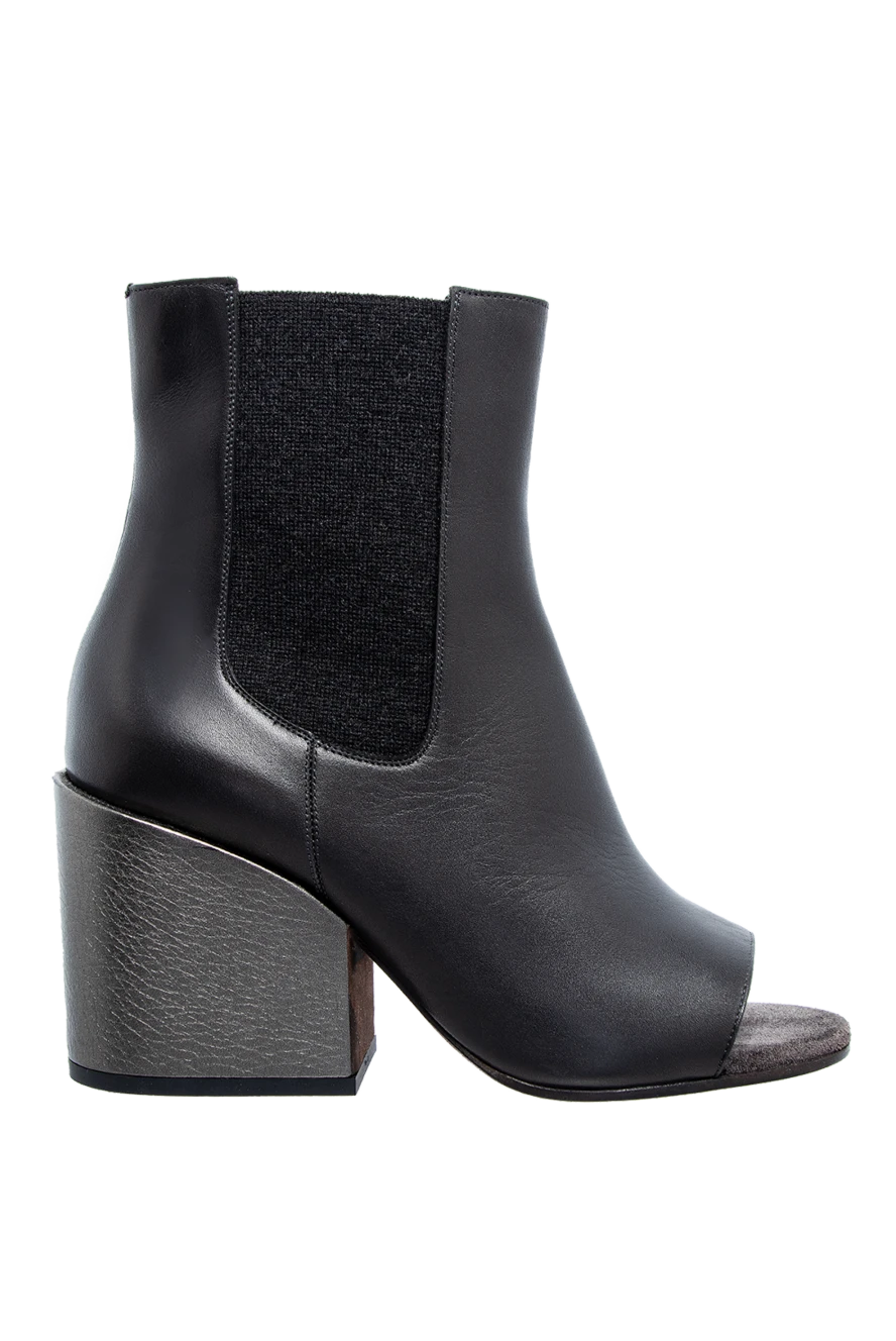 Brunello Cucinelli Women's black leather ankle boots with textile inserts - open toe. genuine leather. elastic inserts. Heel height: 5 centimeters. Country of manufacture: Italy. Care: specialized cleaning - photo 1