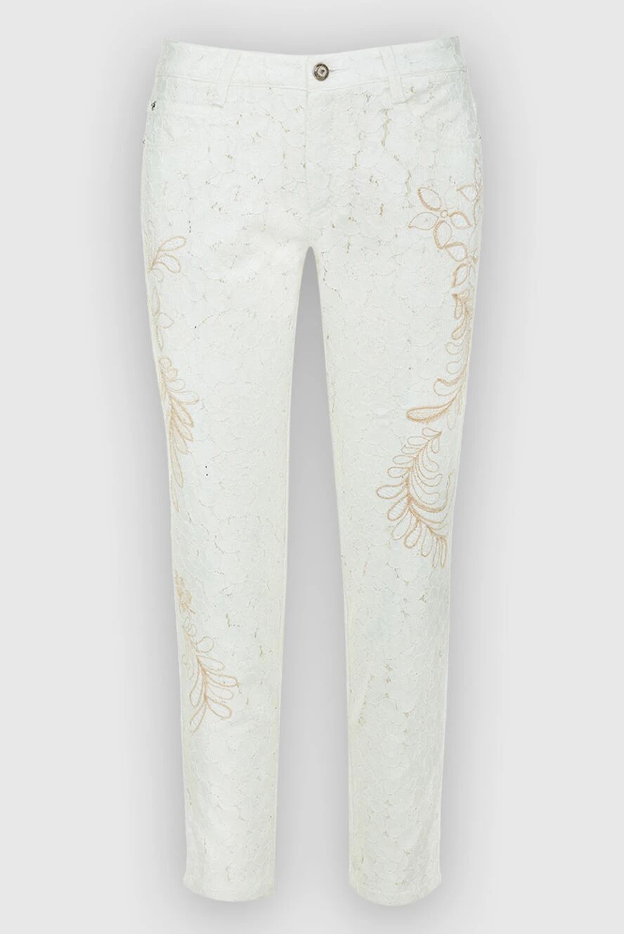 Ermanno Scervino Women's pants with beige embroidery white - embroidery, lace. five pockets. polyamide, viscose. button, zipper. Country of manufacture: Italy. Care: specialized cleaning - photo 1