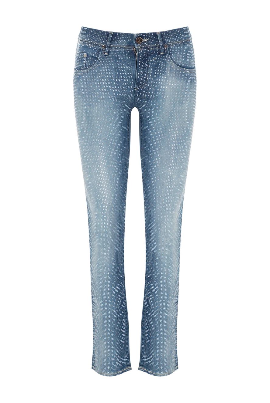 Jacob Cohen Women's blue jeans with rhinestones - contrasting seams, distressed effect, rhinestones. three side pockets, two back pockets. 92% cotton, 8% elastane. zipper, buttons. Country of manufacture: Italy. Care: specialized cleaning - photo 1