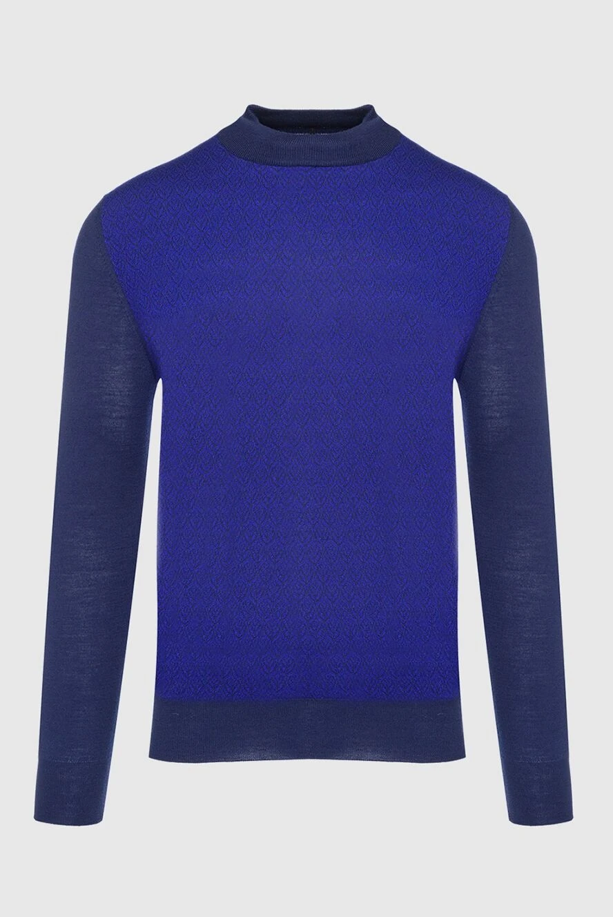 Umberto Vallati Wool and silk jumper blue for men - Decor: Contrasting sleeves and neckline. Composition: 70% wool, 30% silk. Country of manufacture: Italy. Care: specialized cleaning - photo 1