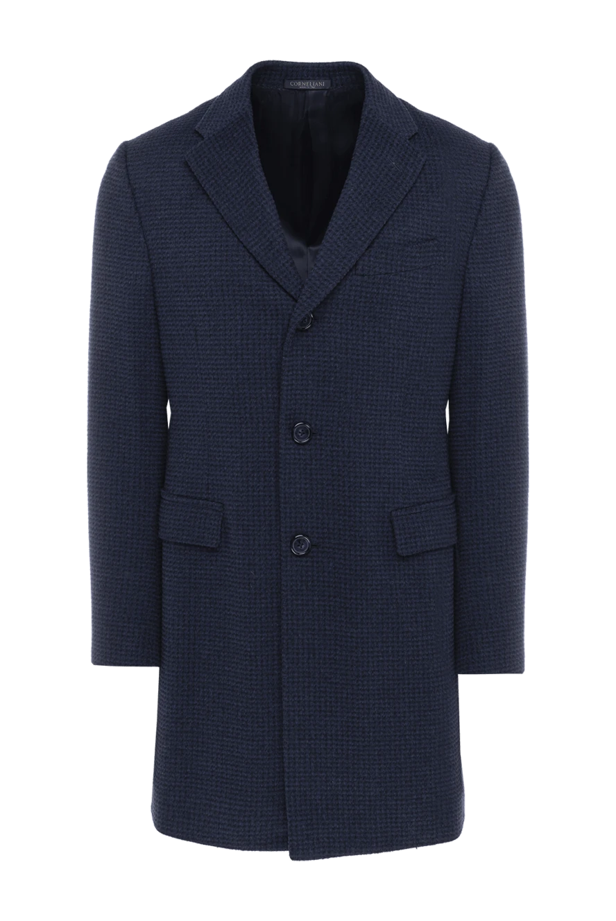 Corneliani Blue wool coat for men - Pied de bullet pattern. 100% wool. Buttons. Two welt pockets, two inside pockets. Lining: 85% wool 15% angora. Country of manufacture: Italy. Care: specialized cleaning - photo 1