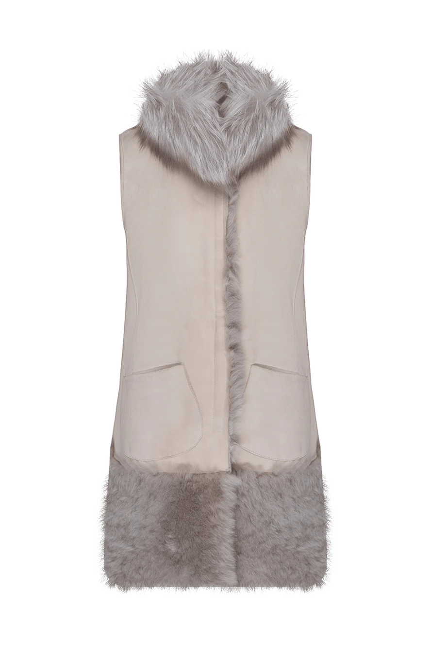 Casheart Beige women's vest made of natural fur - insulation 90% goose down, 10% goose feather. natural fur, leather. Closure: zipper. two side pockets. Country of manufacture: Italy. Care: specialized cleaning - photo 1