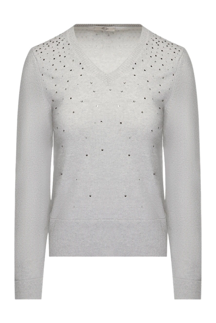 Casheart Grey cashmere womens jumper with a V-neckline and Swarovski crystals - V-neck, swarovski crystals. 100% cashmere. Country of manufacture: Italy. Care: specialized cleaning - photo 1