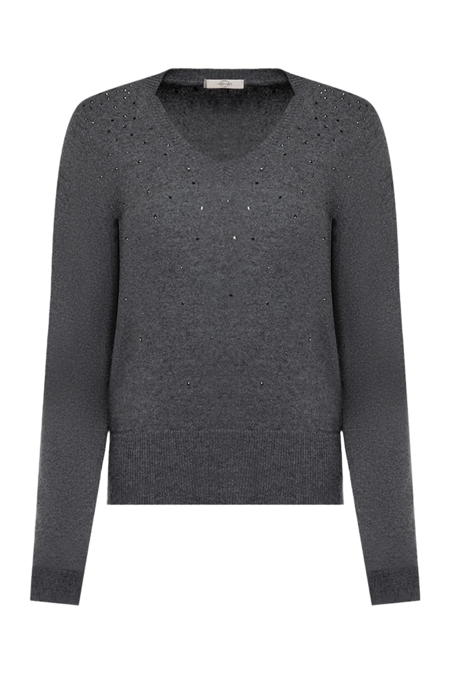 Casheart Gray cashmere jumper for women - V-neck, swarovski crystals. 100% cashmere. Country of manufacture: Italy. Care: specialized cleaning - photo 1