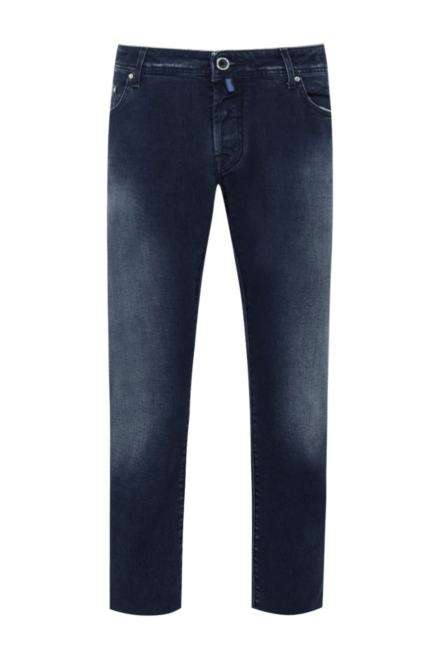 Jacob Cohen Blue cotton jeans for men - logo, contrasting seams, worn effect. 98% cotton, 2% elastane. Closure: button, zipper. Three side pockets, two back pockets. Country of manufacture: Italy. Care: specialized cleaning - photo 1