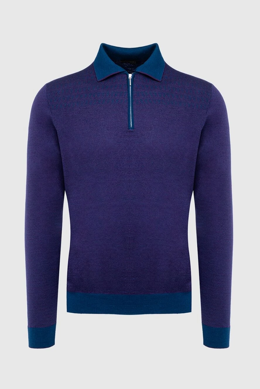 Cesare di Napoli Long Sleeve Polo in Silk and Cashmere Violet for men - Long sleeve. 70% cashmere, 30% silk. Closure: Zipper. Country of manufacture: Italy. Care: specialized cleaning - photo 1