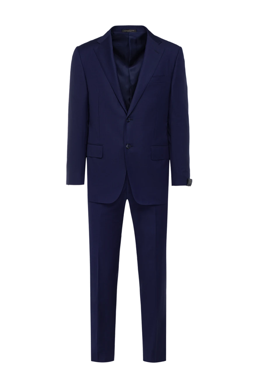 Corneliani Men's suit made of wool blue - Slit. 100% wool. Closure: Buttons, hook. Chest pocket, two flap pockets. Three pockets. Two side pockets, two back pockets with buttons. Lining: 100% cupro. Country of manufacture: Italy. Care: specialized cleaning - photo 1