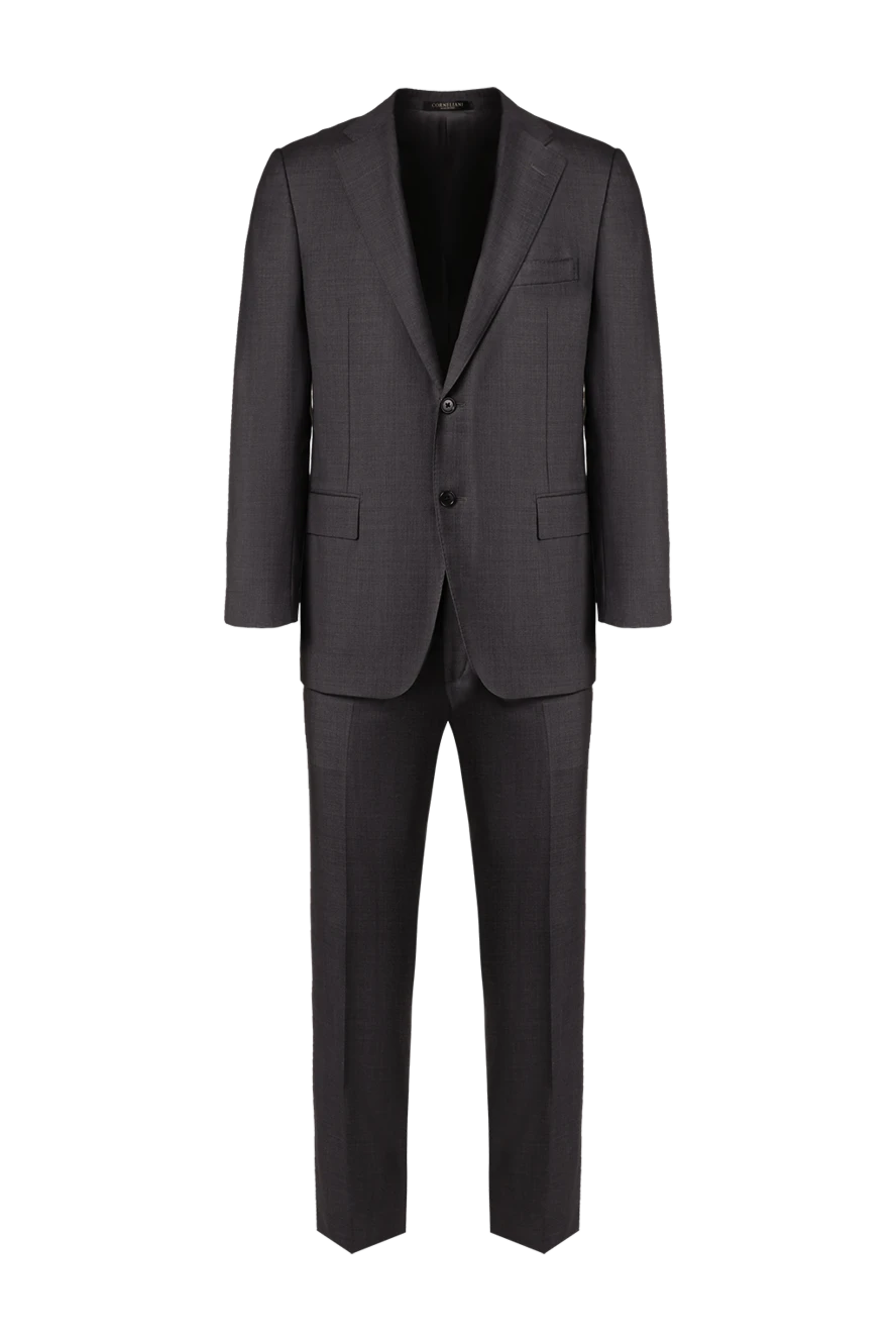 Corneliani Men's suit made of gray wool - Slit. 100% wool. Closure: Buttons, hook. Chest pocket, two flap pockets. Three pockets. Two side pockets, two back pockets with buttons. Lining: 100% cupro. Country of manufacture: Italy. Care: specialized cleaning - photo 1