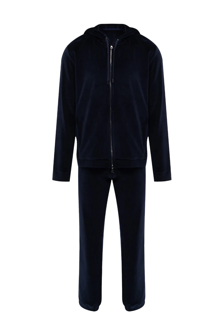 Derek Rose Men's sports suit made of cotton and polyamide, blue - Contrast zipper. Hood. 80% cotton, 20% polyamide. Closure: Drawstring, zipper. Two side pockets. Country of manufacture: Italy. Care: specialized cleaning - photo 1