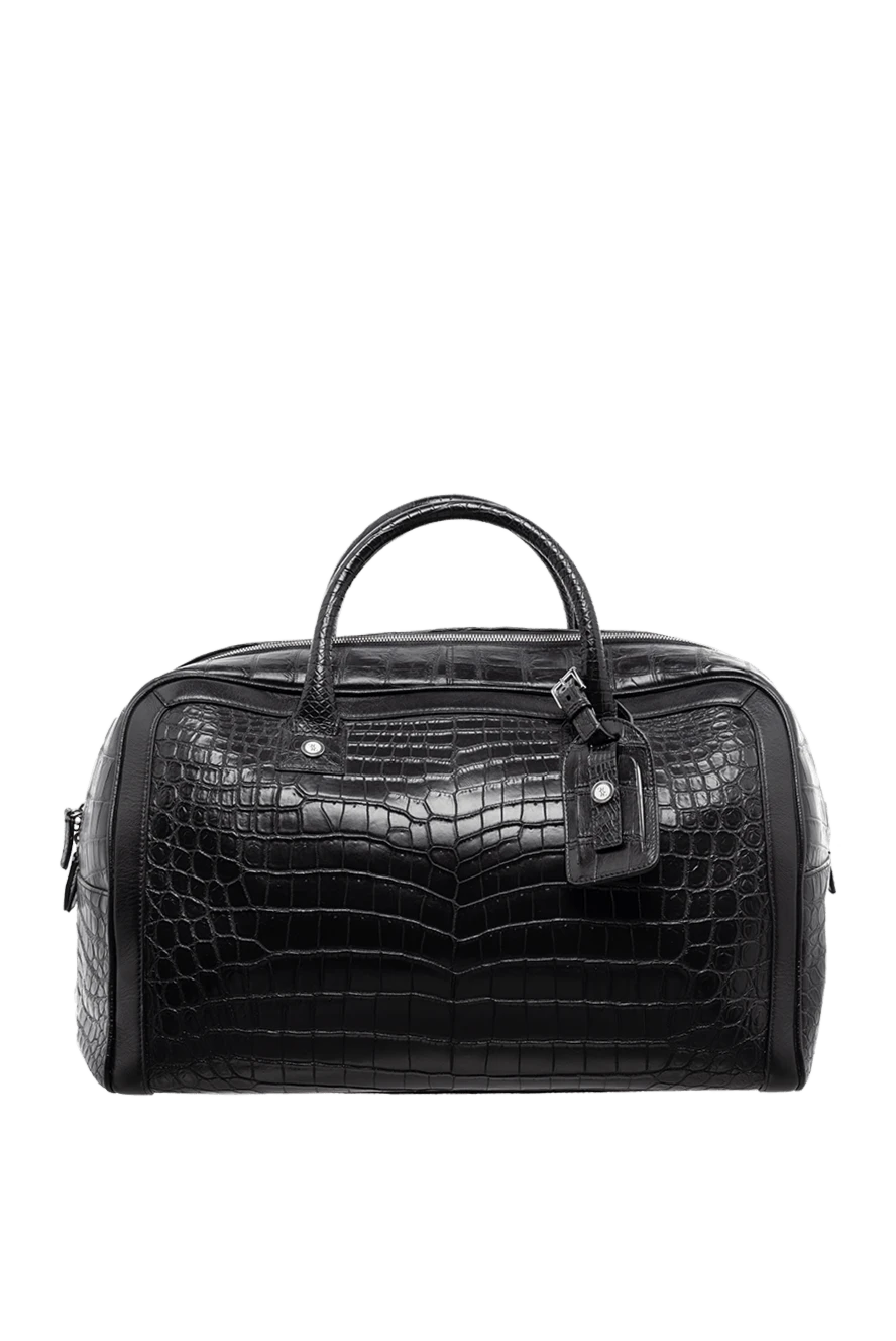 Billionaire Black leather travel bag for men - textured leather, logo. 100% alligator skin. Fastener: zipper. Country of manufacture: Italy. Care: specialized cleaning - photo 1