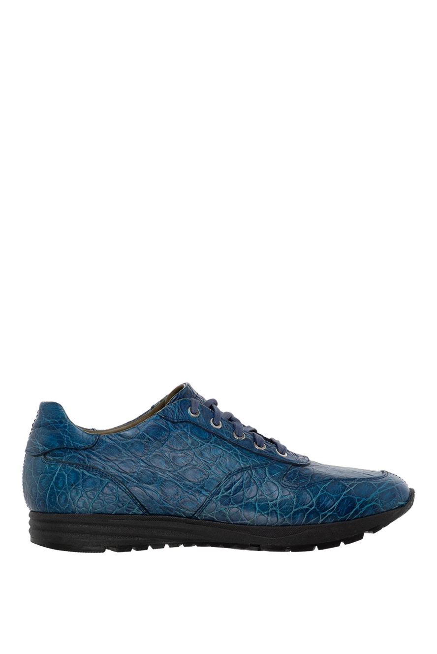 Tardini Men's crocodile leather snickers blue - textured leather. 100% crocodile skin. lacing. height 2cm. Country of manufacture: Italy. Care: specialized cleaning - photo 1