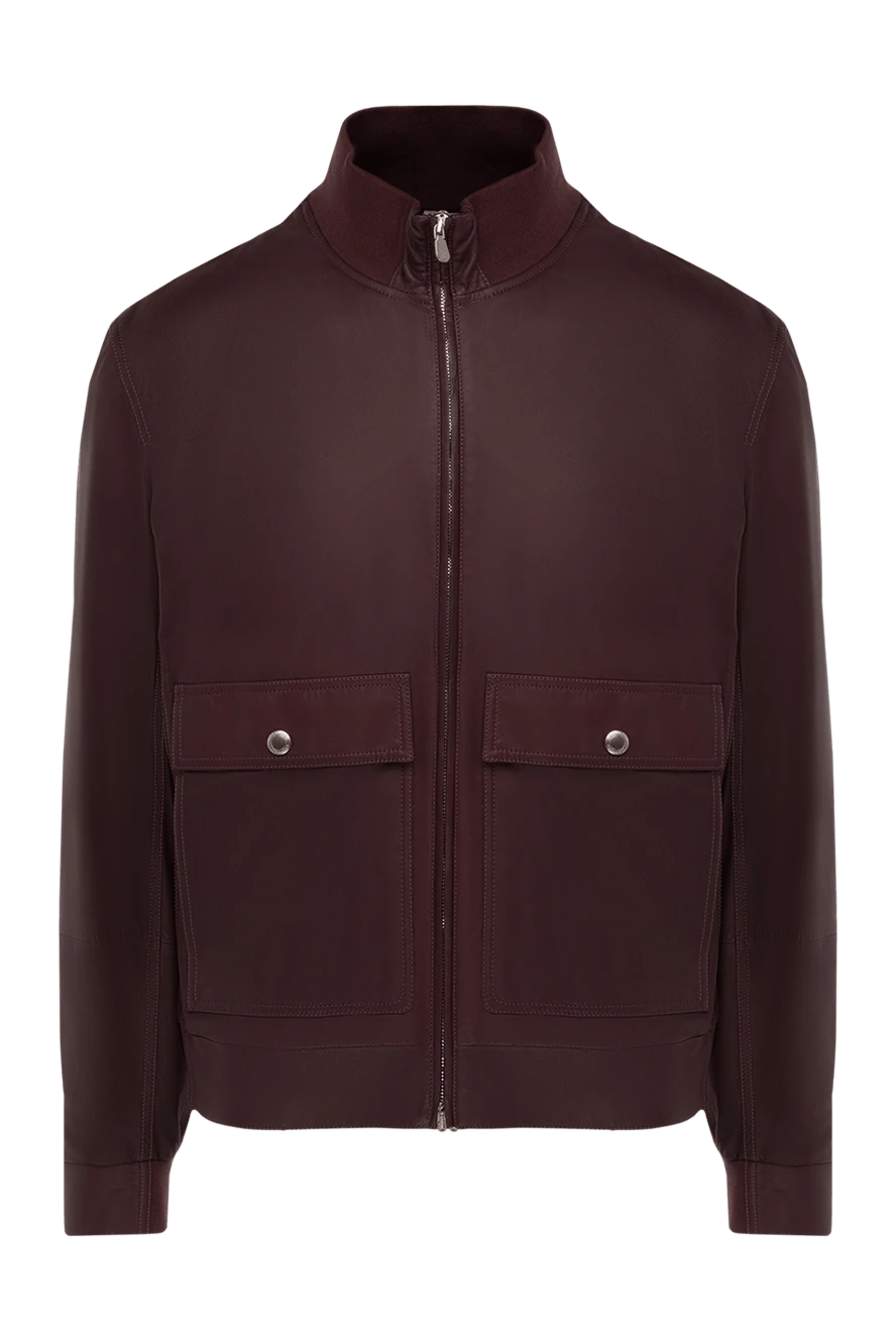 Brunello Cucinelli Burgundy leather jacket for men - Brand Emblem. 100% leather. Closure: Zipper. Two zippered side pockets. Country of manufacture: Italy. Care: specialized cleaning - photo 1