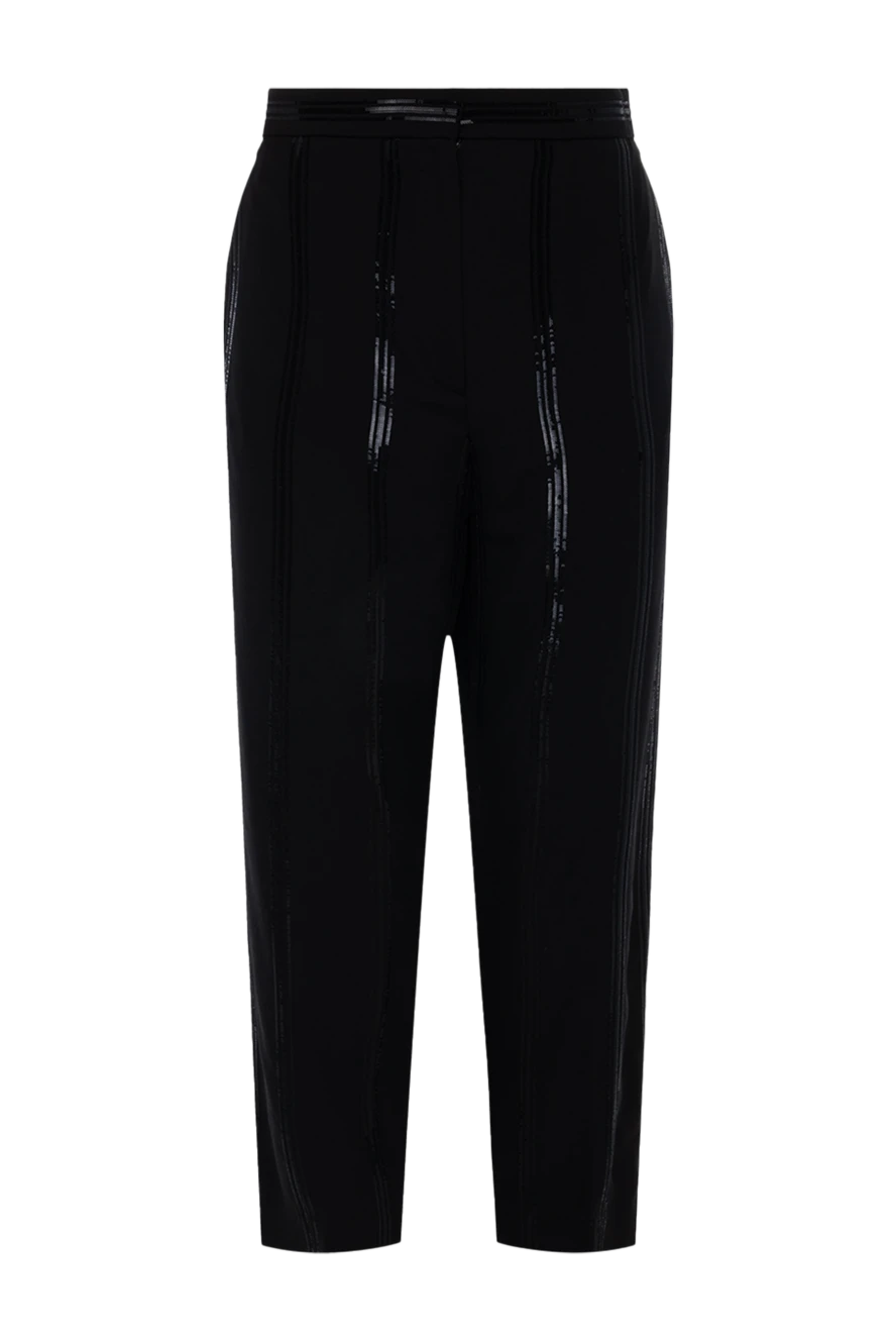 Brunello Cucinelli Women's silk trousers in shiny stripe black - striped pattern. two side pockets, two back pockets. silk. button, zipper. Country of manufacture: Italy. Care: specialized cleaning - photo 1