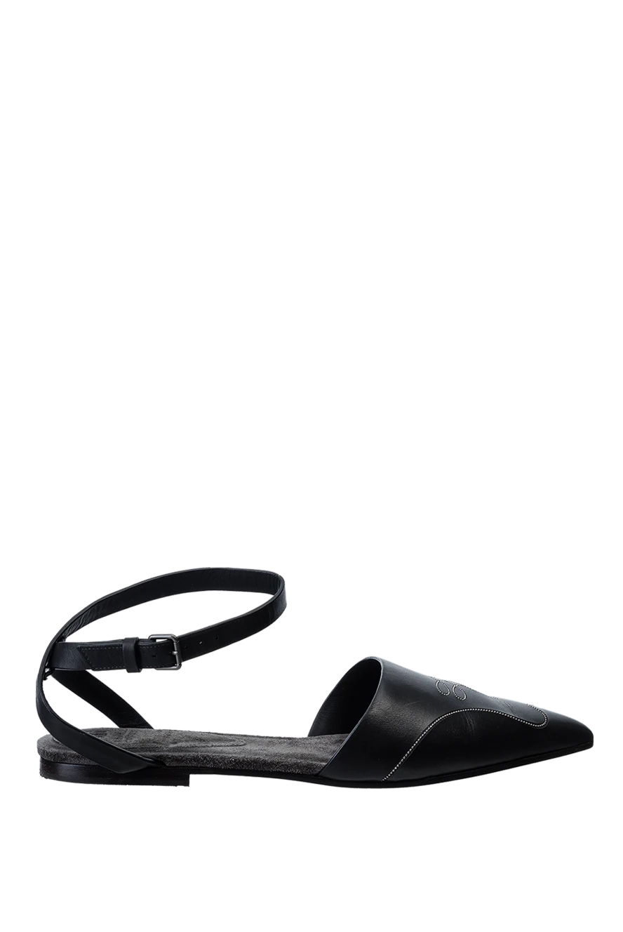 Brunello Cucinelli Босоножки женские черные кожаные с узором - узор из круглой латунной цепочки. натуральная кожа. пряжка. Страна производитель: Италия. Уход: специализированная чистка - фото 1