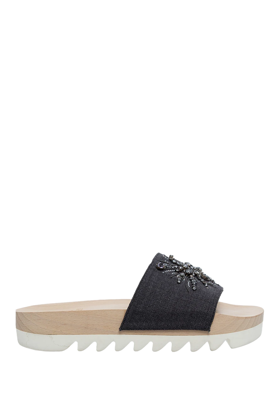 Brunello Cucinelli Women's slippers with floral embroidery and beads, gray - contrasting sole, beaded flower embroidery. wool, cotton, elastane. Country of manufacture: Italy. Care: specialized cleaning - photo 1
